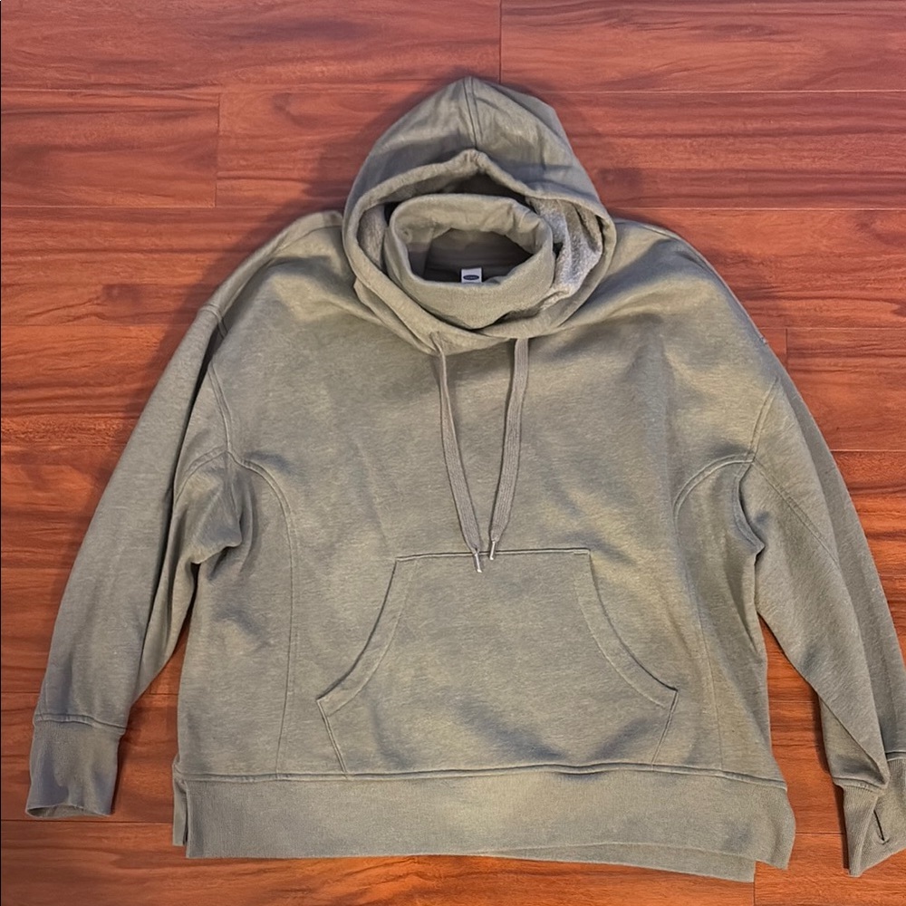 Women’s Old Navy Olive Oversized Rib-Knit Funnel-Neck Pullover Hoodie